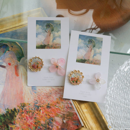 Monet Inspired Flower Earrings No.11 イヤリングClip-on 日傘をさす女性