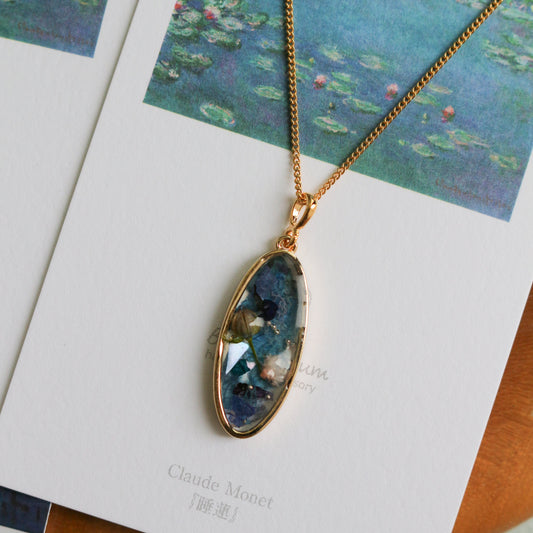 Claude Monet Water Lilies Inspired Oval Necklace 楕円形　-  40cm No.5