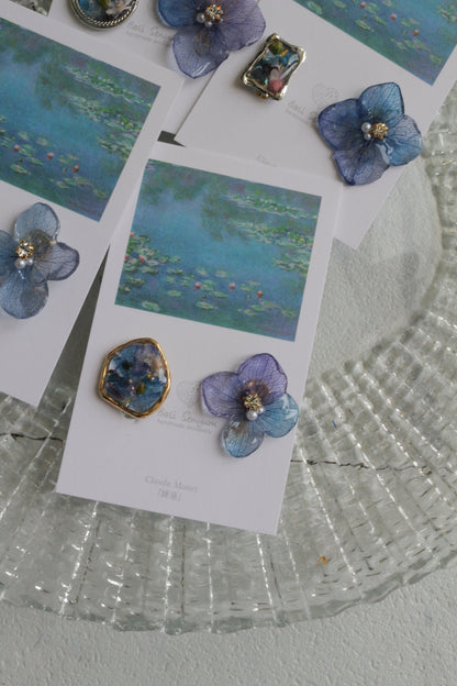 Monet's Water Lilies Inspired Flower and Medallion No.32 イヤリング Clip-on 睡蓮