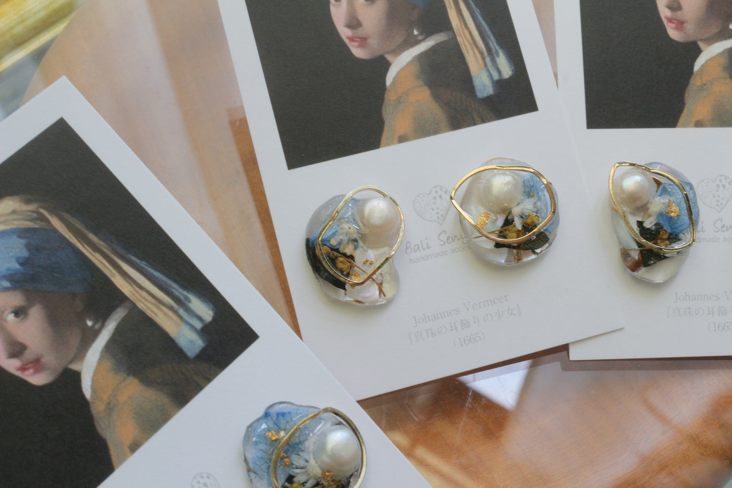 Vermeer's Inspired Flower & Pearl Earrings  No.1 イヤリング Clip-on 真珠の耳飾りの少女
