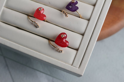 Heart Ring with Three Gems No.1