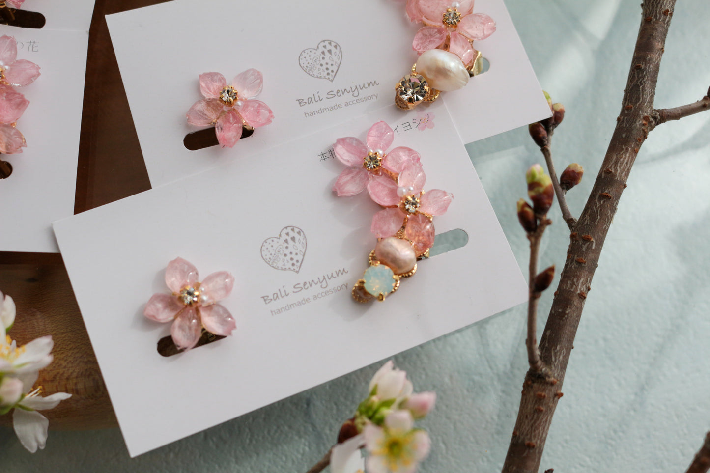 Someiyoshino Double Sakura Earring and Ear Cuff #S028