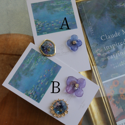 Monet Inspired Flower and Medallion No.25 ピアスTitanium Pierce 睡蓮