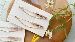 Dangling Stick Flower Earring with Golden Streamer No.1