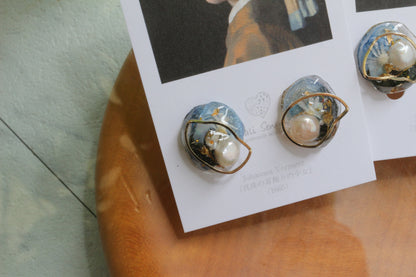 Vermeer's Inspired Flower & Pearl Earrings  No.3 イヤリング Clip-on 真珠の耳飾りの少女