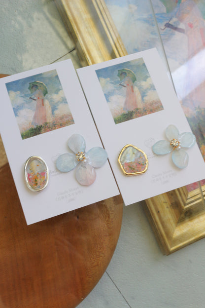 Monet Inspired Flower Earrings No.18 イヤリングClip-on 日傘をさす女性