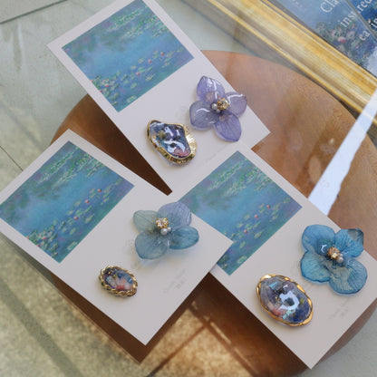 Monet's Water Lilies Inspired Flower and Medallion No.37 イヤリング Clip-on 睡蓮