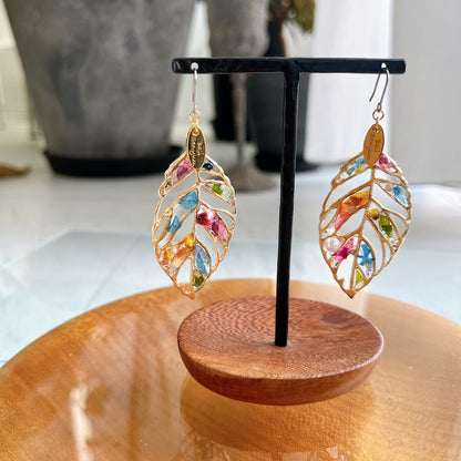 Leaf Earrings With Seasonal Flower Petals