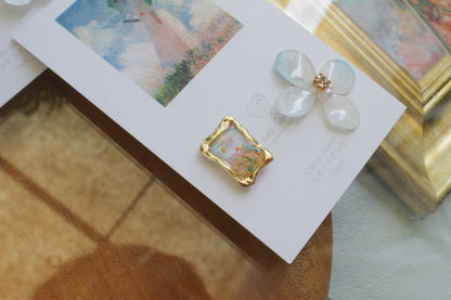 Monet Inspired Flower Earrings No.17 ピアスTitanium Pierce 日傘をさす女性