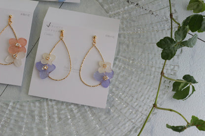 Teardrop Hoop Earrings with Hydrangeas No.21 ピアスorイヤリング