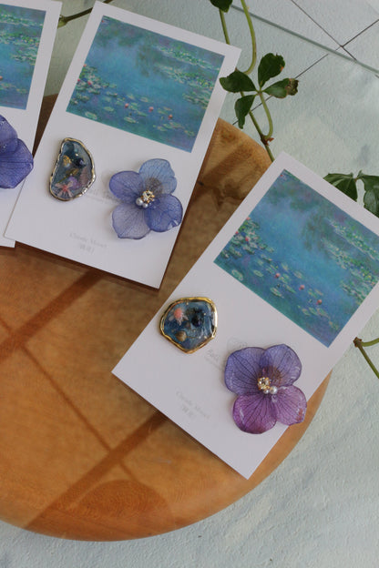 Monet Inspired Flower and Medallion No.27 ピアスTitanium Pierce 睡蓮