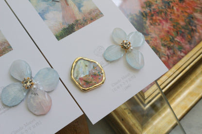 Monet Inspired Flower Earrings No.18 イヤリングClip-on 日傘をさす女性