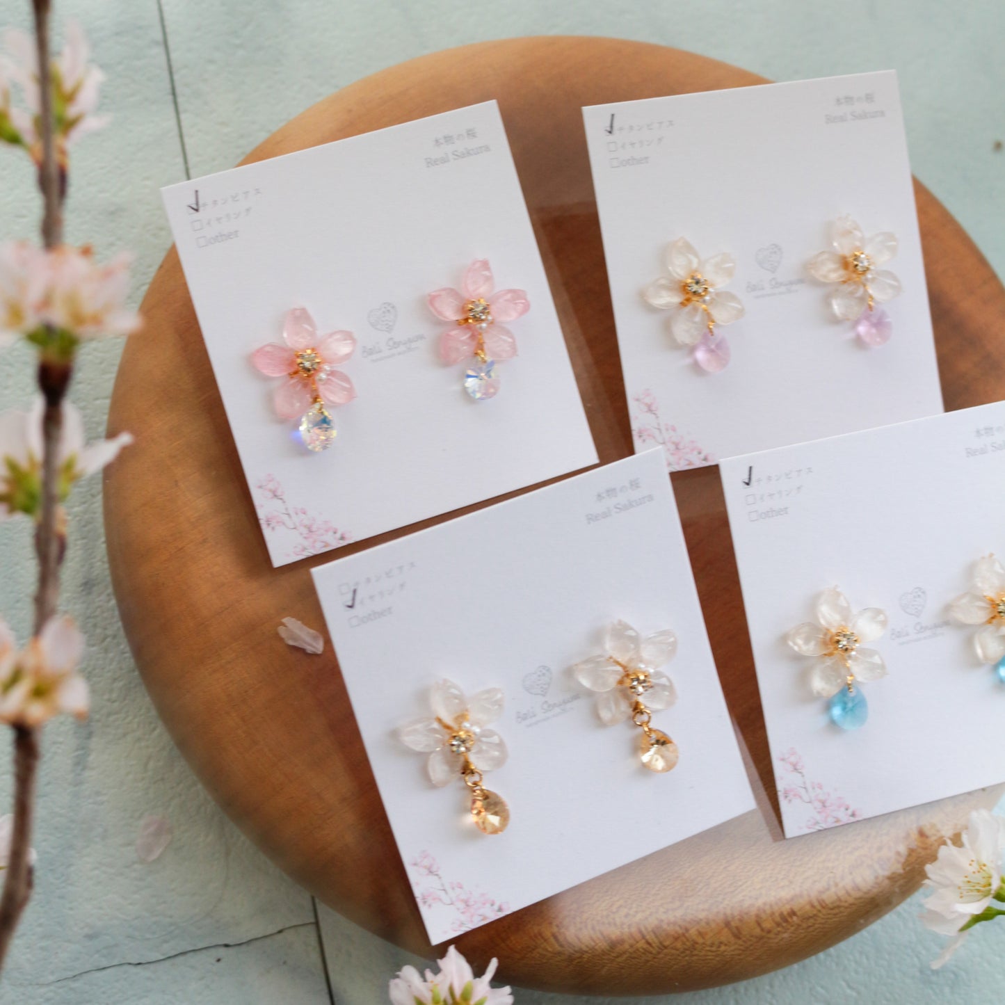 Someiyoshino Sakura Earrings with Sparkling Gem #051