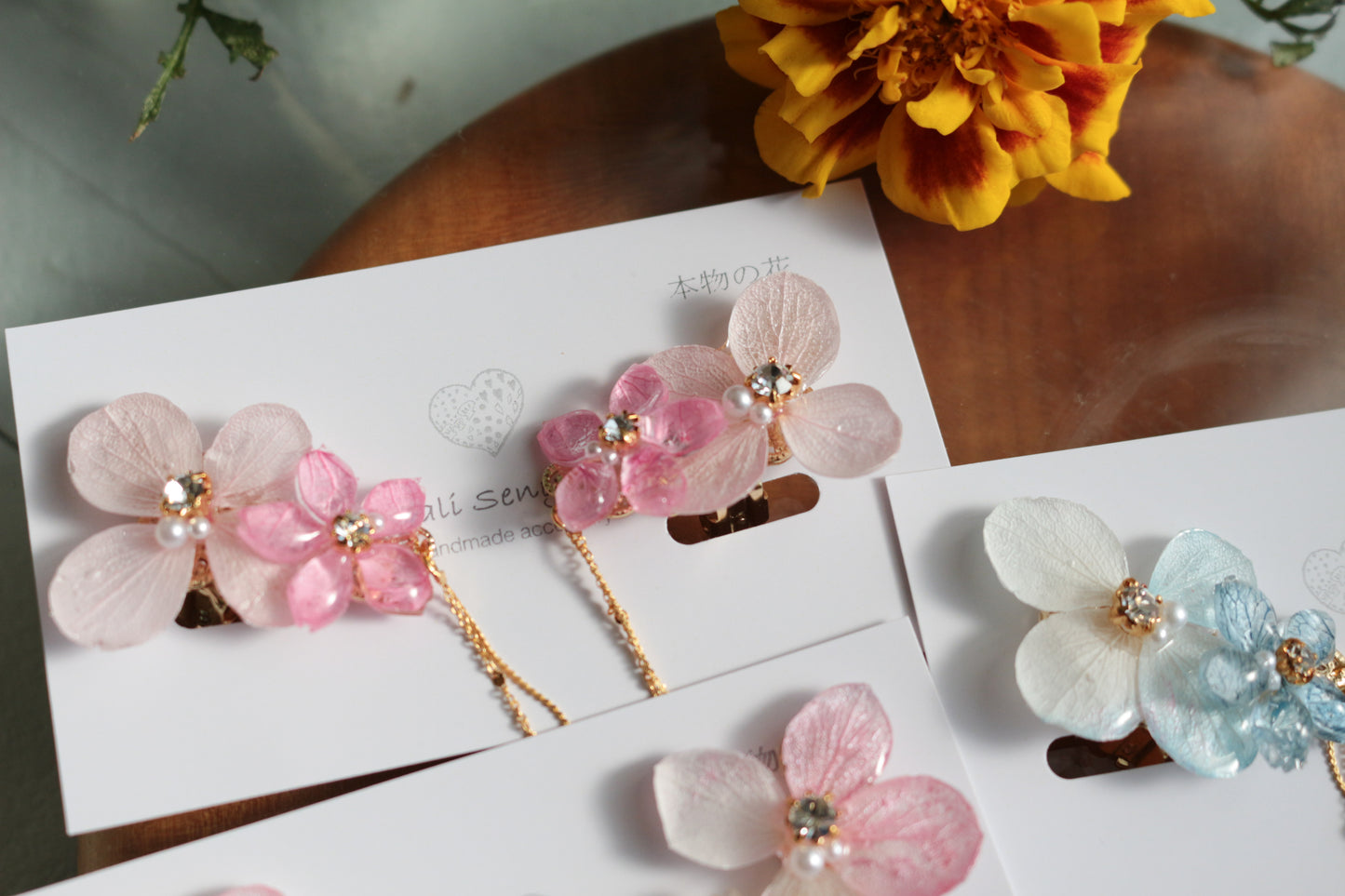 Hydrangea Flying Butterfly  No.42 - Clip-on(イヤリング）