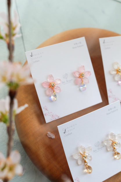Someiyoshino Sakura Earrings with Sparkling Gem #051