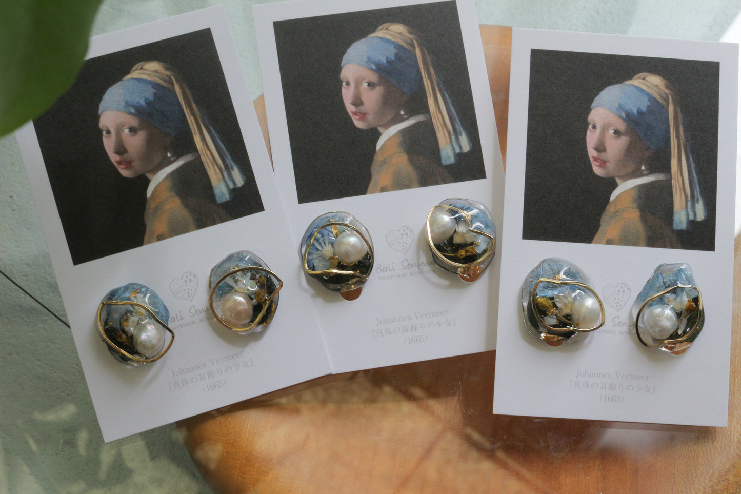 Vermeer's Inspired Flower & Pearl Earrings  No.3 イヤリング Clip-on 真珠の耳飾りの少女