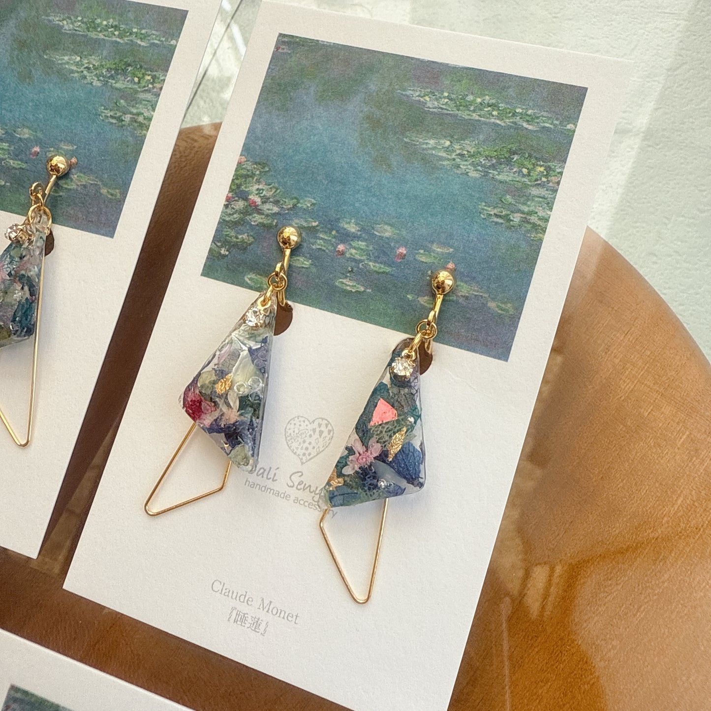 Claude Monet Water Lilies Inspired Triangular Floral Earrings -  No.34