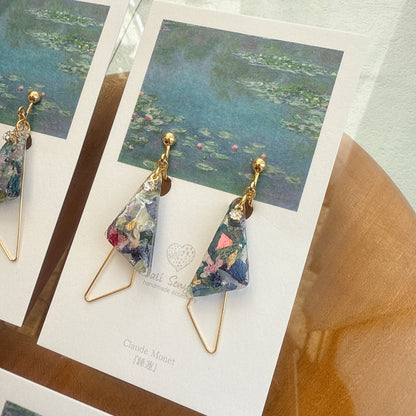 Claude Monet Water Lilies Inspired Triangular Floral Earrings -  No.34