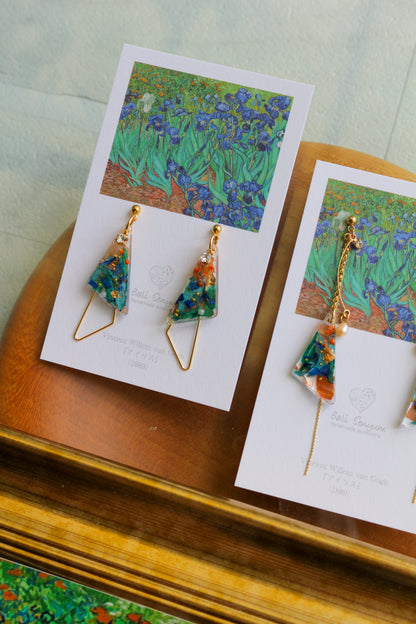 Gogh Inspired Triangular Floral Earrings-アイリス