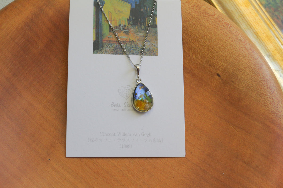 Gogh's Inspired Necklace -Café Terrace at Night -夜のカフェ・テラスフォーラム広場　ロジウムカラーネックレス