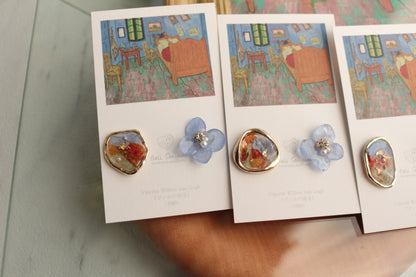 Gogh Inspired Flower and Medallion Earring No.3 ピアスTitanium Pierce ゴッホの寝室