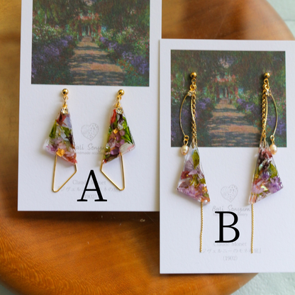 Claude Monet The Artist's Garden at Giverny Inspired Triangular Floral Earrings-ジヴェルニーの庭