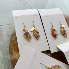 Small Leaf Earrings With Seasonal Flower Petals No.5  - Time limited