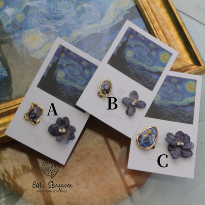 Gogh Inspired Flower and Medallion No.2 イヤリング Clip-on 星月夜