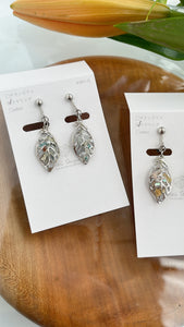 Small Leaf Earrings With Seasonal Flower Petals Silver color metal No.5