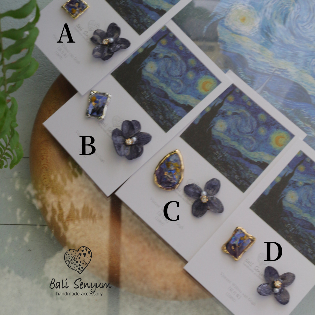 Gogh Inspired Flower and Medallion No. 1 Pierceチタンピアス - 星月夜
