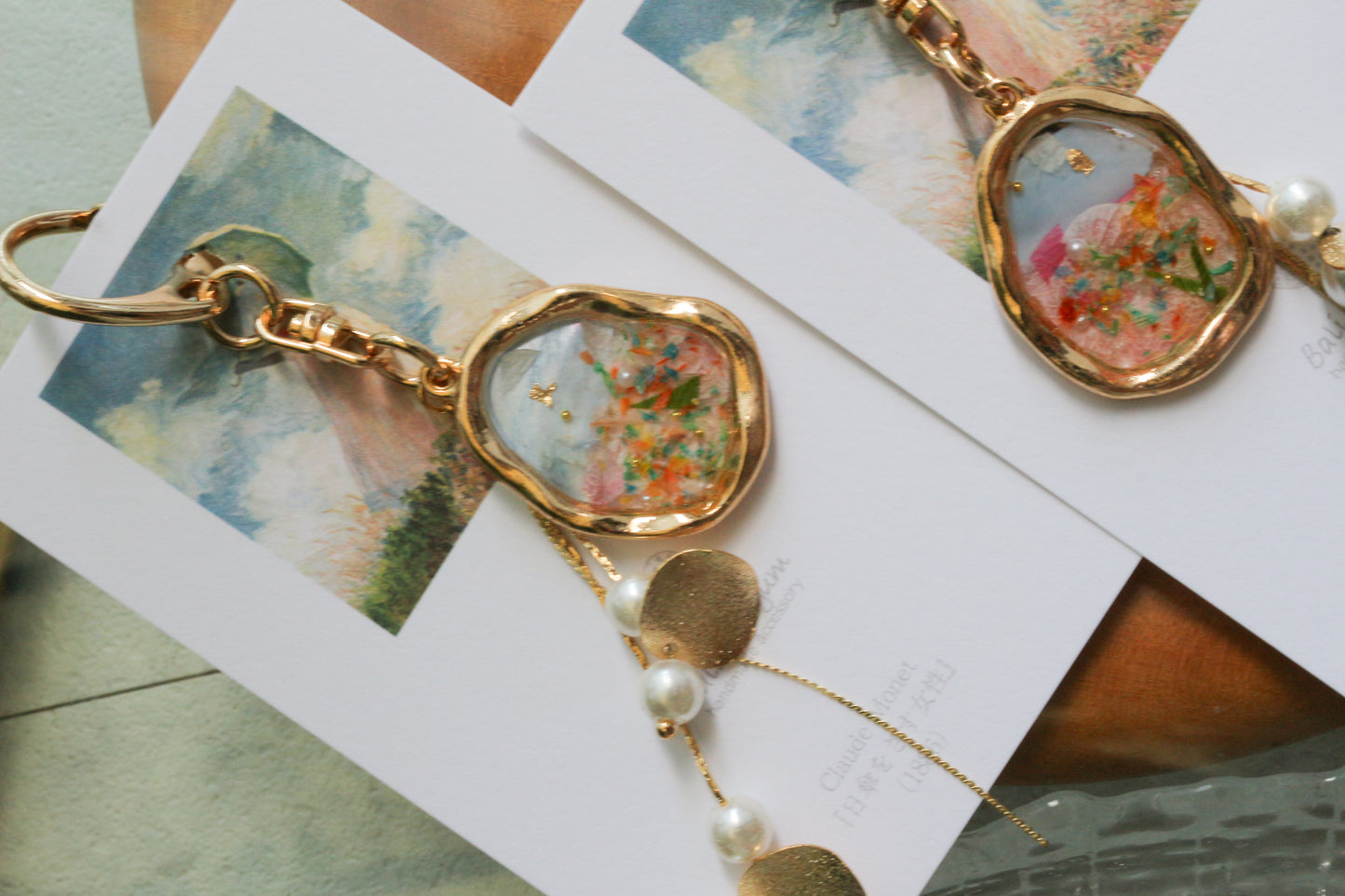 Monet Inspired Flower Bag Charm No.2 散歩（日傘をさす女性)
