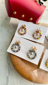 Colorful Christmas Wreath Earring