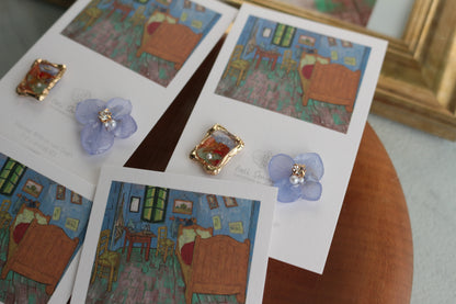 Gogh Inspired Flower and Medallion Earring No.2 ピアスTitanium Pierce ゴッホの寝室