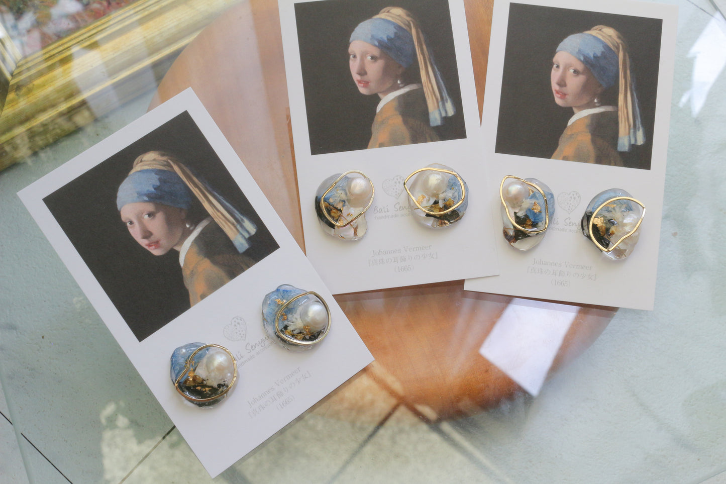 Vermeer's Inspired Flower & Pearl Earrings  No.1 イヤリング Clip-on 真珠の耳飾りの少女