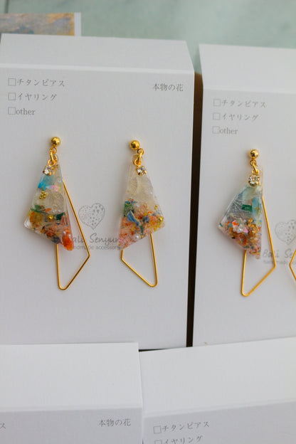 Claude Monet Woman with a Parasol Inspired Triangular Floral Earrings -  散歩　日傘をさす女性