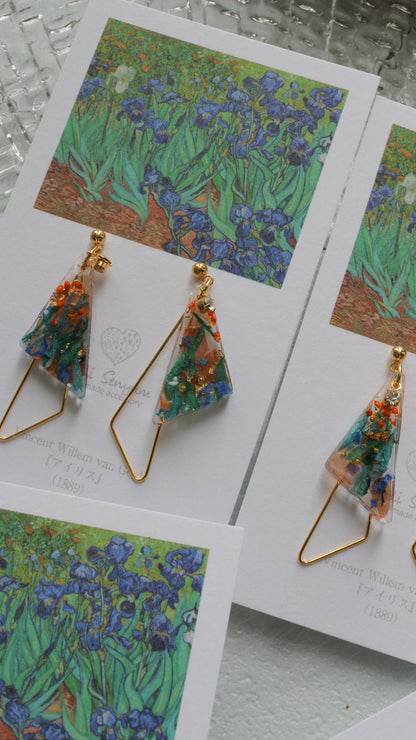 Gogh Inspired Triangular Floral Earrings-アイリス