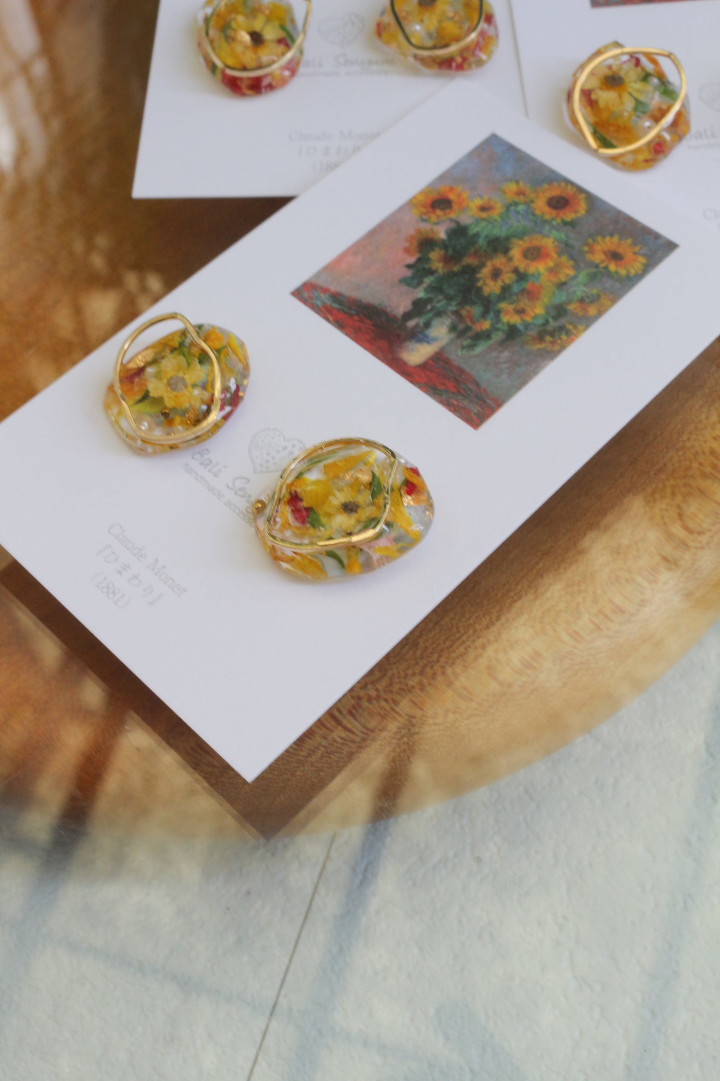 Monet Inspired Flower Medallion Earrings No.2 ピアスTitanium Pierce ひまわり