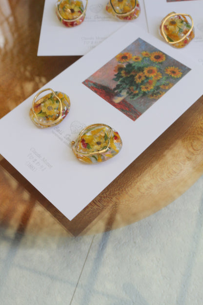 Monet Inspired Flower Medallion Earrings No.2 ピアスTitanium Pierce ひまわり