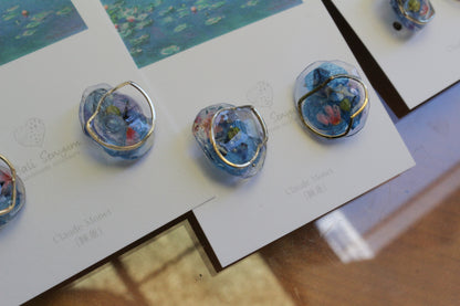 Monet Inspired Flower Medallion Earrings No.3 樹脂ノンホールピアス Plastic Clip-on 睡蓮