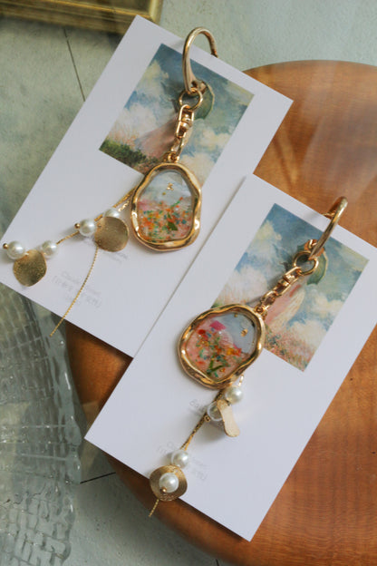 Monet Inspired Flower Bag Charm No.2 散歩（日傘をさす女性)