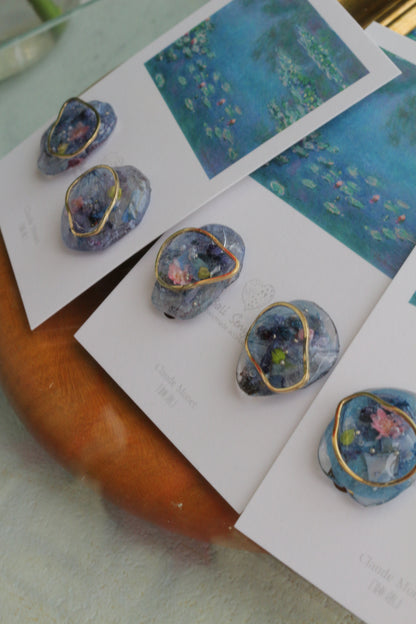 Monet Inspired Flower Medallion Earrings No.6 イヤリング Clip-on 睡蓮