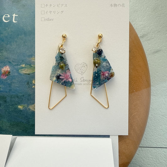 Claude Monet Water Lilies Inspired Triangular Floral Earrings -  No.23