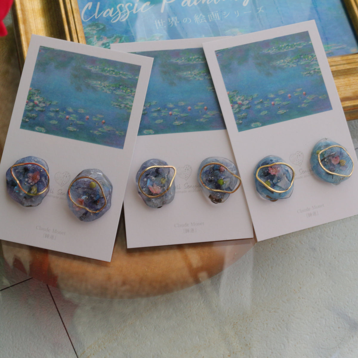 Monet Inspired Flower Medallion Earrings No.6 イヤリング Clip-on 睡蓮