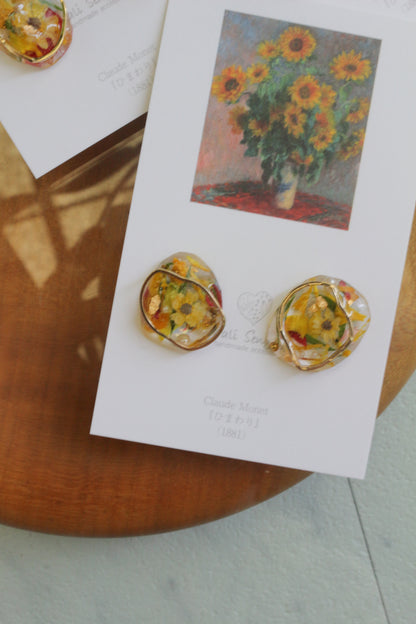 Monet Inspired Flower Medallion Earrings No.2 ピアスTitanium Pierce ひまわり