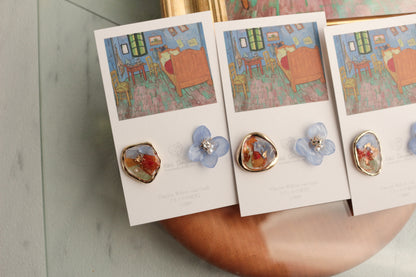 Gogh Inspired Flower and Medallion Earring No.3 ピアスTitanium Pierce ゴッホの寝室