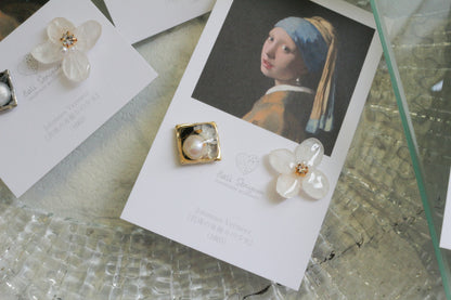 Vermeer's Inspired Flower and Medallion No.3 ピアス Pierce 真珠の耳飾りの少女