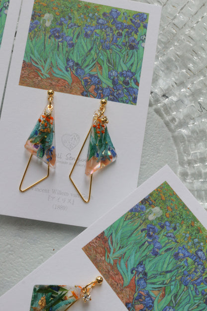 Gogh Inspired Triangular Floral Earrings-アイリス