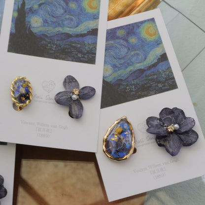 Gogh Inspired Flower and Medallion No.2 イヤリング Clip-on 星月夜