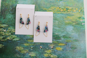 Claude Monet Water Lilies Inspired Triangular Floral Earrings -  No.6