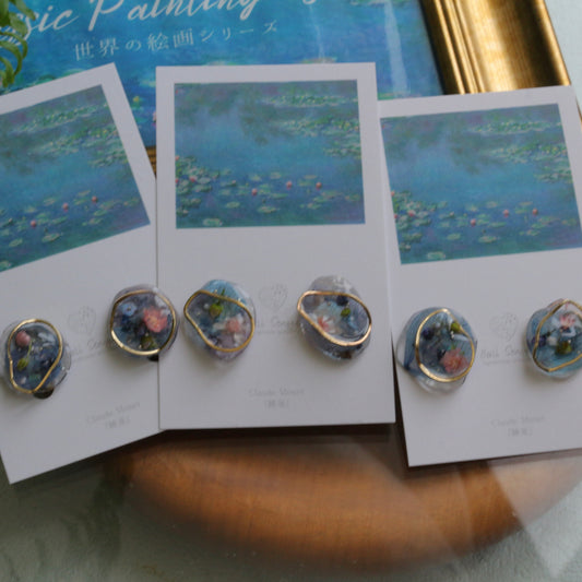 Monet Inspired Flower Medallion Earrings No.4 イヤリング Clip-on 睡蓮